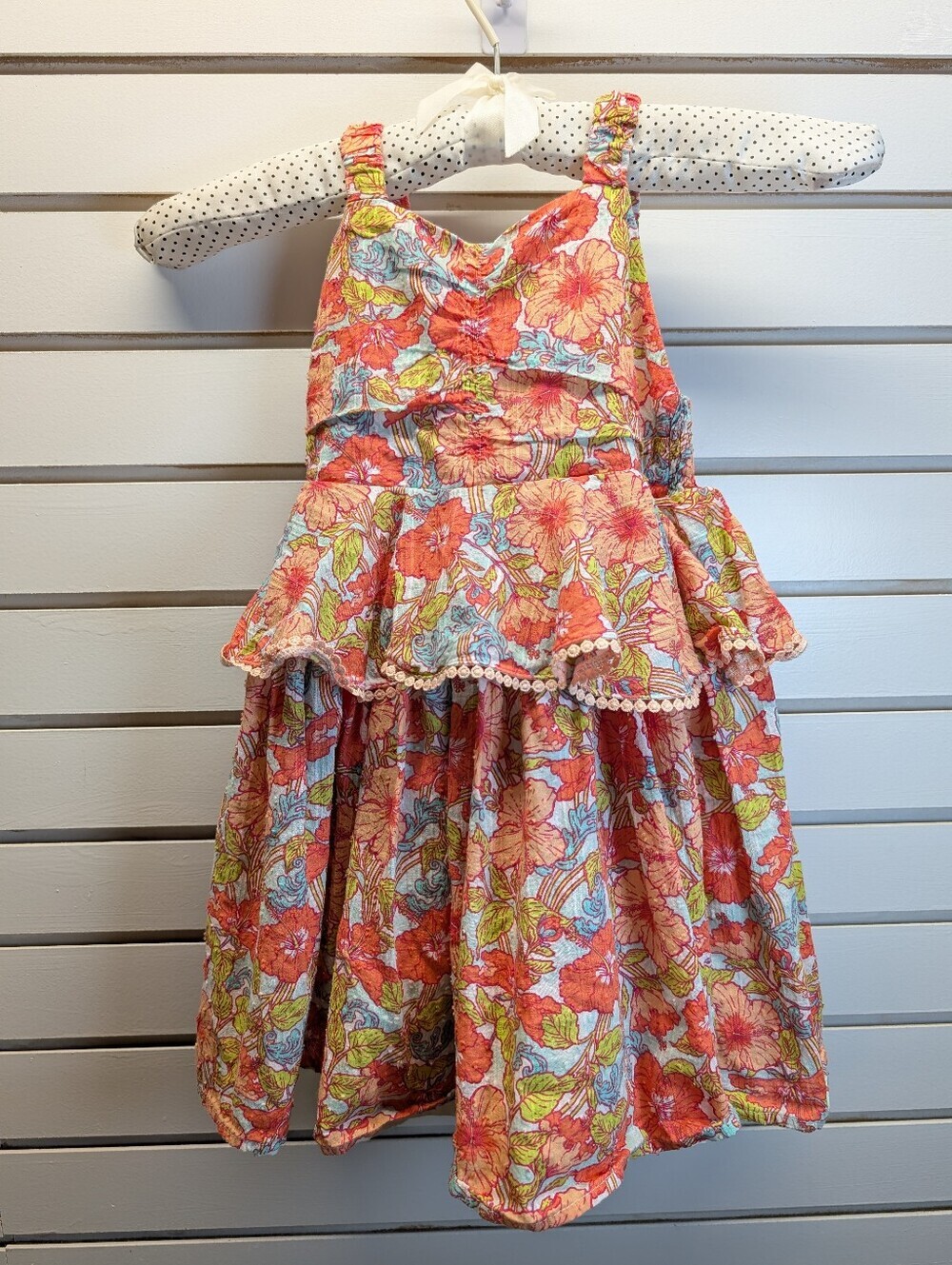 SHABBY CHIC 100% Cotton Hibiscus Tropical Floral Print Tiered, Lined Sundress 4T